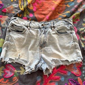 Free People Light Blue Frayed Jean Shorts